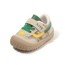 Anti-Collision Toe Cap Baby Walking Shoes, Plaid Color Block Soft Sole Non-Slip, Infant Toddler Foot Protection Casual Shoes, Versatile Kids Shoes For Home, Strolling, Outdoor Travel - Green - View 2