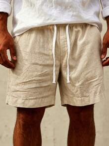 Men's Casual Shorts With Elastic Waist And Drawstring, Lightweight Summer Beach Pants - Khaki - View 2