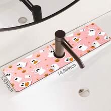 1pc Halloween Decorative Faucet Mat, Cute Ghost Pattern, Faucet Cover, Create Holiday Atmosphere, Bathroom Faucet Splash Guard, Waterproof Non-Slip Faucet Mat, Kitchen Countertop Accessory, Kitchen Dining Table Accessory, Sink, Moisture-Proof Absorbent Mat, Absorbent Drainage Mat, Multi-Functional Absorbent Non-Slip Mat - Multicolor - View 12