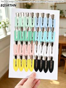 32pcs Macaron Candy Color Non-Bendable Hair Clips, Women's Colorful Seamless Snap Alligator Hair Clips - Multicolor - View 7