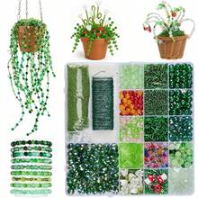 1660pcs Green Glass Beads Set, For Beaded Plants, 6mm Round Glass Beads, 60pcs Leaf Beads, Faceted Beads And Seed Beads, Suitable For Jewelry Making, Bracelets And DIY Crafts (Foam Blocks And Flower Pots Not Included) - Green - View 12