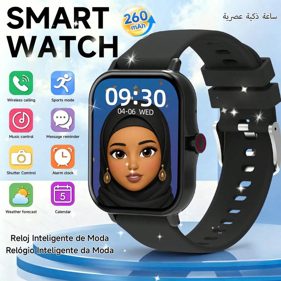 1pc Unisex High-Definition Full Screen Soft Silicone Strap Wireless Call Multi-Sport Mode Message Notification Fitness Tracking Calorie & Distance Tracking Music Control Remote Camera Sports Style Smart Watch Suitable For World Cup Party