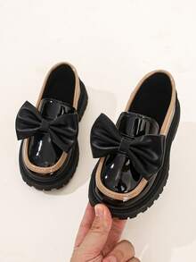 Girls' British Style Colorblock Slip-On Loafers, Thick Sole Versatile Princess Dress Shoes For Spring And Autumn - Black - View 5