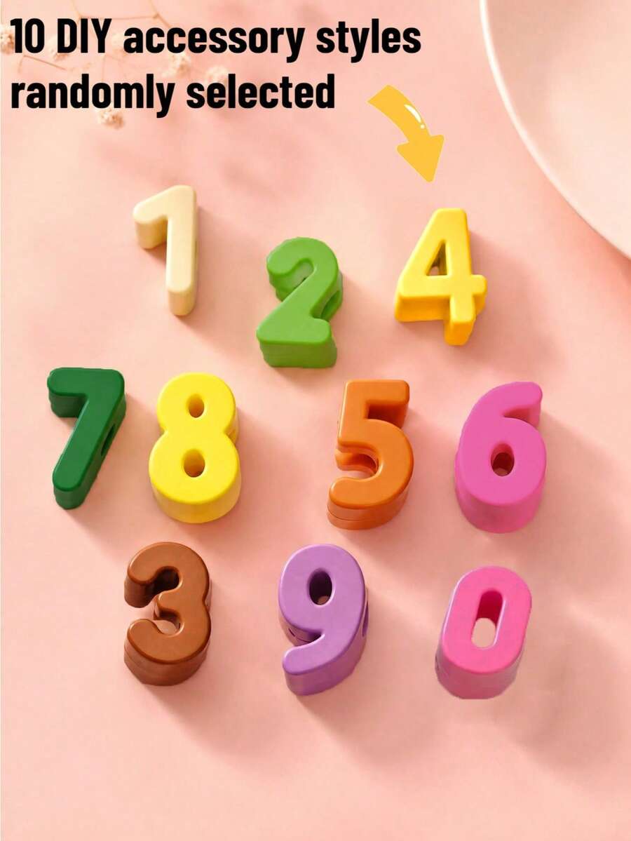 10pcs DIY Accessories Macaron Color Number Beads Shoe Charms Acrylic Handmade Beaded DIY Keychain Jewelry Style Random - Multicolor - View 1