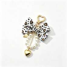 Y2K Leopard Print Bow Bag Charm, Pearl Tassel Heart‑Shaped Keychain Pendant, Gold Heart Hook Backpack Handbag Hanging Ornament For Girl Gift - Bow Knot Pearl Heart Bag Charm - View 10