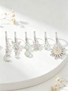 6pcs Women's Fashion Sexy Sun Moon Butterfly Flower Shaped Cubic Zirconia Belly Button Rings Navel Piercing Jewelry Set, Suitable For Daily Wear, Party And Piercing Enthusiast Styling Occasions - 6 Items - View 4