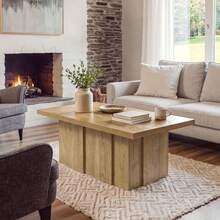 LITTLE TREE Coffee Table, 120 Cm Minimalist Rectangular Wooden Coffee Table With Fluted Base, Natural Oak Finish Centre Table For Living Room, Modern Cocktail Tea Table - Oak - View 6