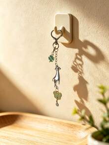 Heart-Shaped Lobster Clasp, Hand-Holding Heart Shape, Four-Leaf Clover, Butterfly, Imitation Jade Pendant Keychain; A Unique And Gentle Bag Charm. - Multicolor - View 4