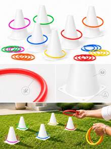Halloween Pumpkin Cone Ring Toss Game Set, Includes 1 Orange Traffic Cone And Colorful Rings, Suitable For Indoor/Outdoor Halloween Party, Halloween Carnival Decoration And Family Activities - White Plastic Cone - View 8