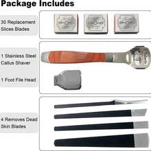 36-Piece Callus Shaver Foot Care Kit, Foot Callus Shaver (1 Stainless Steel Foot File, 1 Foot Rasp, 4 Pedicure Knives, 30 Replacement Blades) - Foot Care Tool Set - View 2