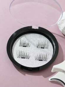 1 Pair Magnetic False Eyelashes, Half-Length, No Glue Needed, Short Magnetic False Eyelashes, Natural Cat Eye Effect, Reusable, No Glue Needed, Suitable For Eyelash Extensions, Suitable For People With Heavy Eye Bags, Beauty Bloggers, Great Gift - Black - View 6