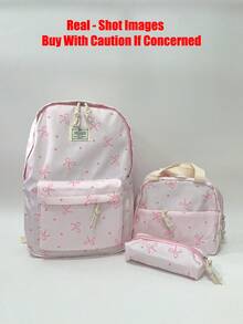3-Piece Back To School Backpack Set - Heart Bow Pattern Large Capacity Backpack + Lunch Bag + Pencil Case Multi-Pack, With Laptop Compartment, Adjustable Shoulder Straps And Spacious Multi-Pockets - Lightweight Portable Zipper Bag, Suitable For Students/Teens/Graduates, Perfect For Outdoor/Travel/Middle School/High School/College, Essential College Backpack - Pink - View 10