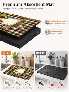 1pc Sunflower Plaid Pattern Diatomaceous Earth Kitchen Drain Mat, Absorbent Dish Drying Mat, Coffee Machine Mat, Dishwashing Mat, Sink Mat, Kitchen Countertop Protector, Suitable For Cups, Plates, Tableware And Kitchen Decor - Multicolor - View 9