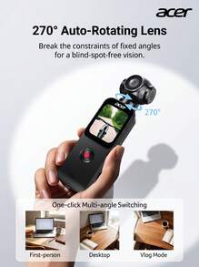 Acer S360 HD Action Camera With Image Stabilization, Handheld Cycling Camera, Vlog Rotating Lens, Black Touchscreen Standard Edition - View 4