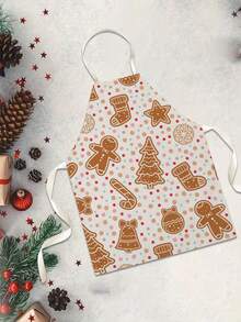 1PC Christmas Pattern Single-Sided Printed Apron, Unisex Home Kitchen Halter Neck Tie Apron, Home Decor Kitchen Cooking Anti-Stain Apron - Multicolor - View 1
