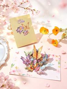 Butterfly Flower Birthday Card, 3D Pop-Up, Butterfly Flower With Note Card And Envelope, Suitable For Mother's Day, Anniversary, Thanksgiving, Birthday Party, Holiday Greetings, Daily Greetings, Spring Arrival, Wishing You A Wonderful Day! Christmas Card, For Everyone - Single Piece - View 3