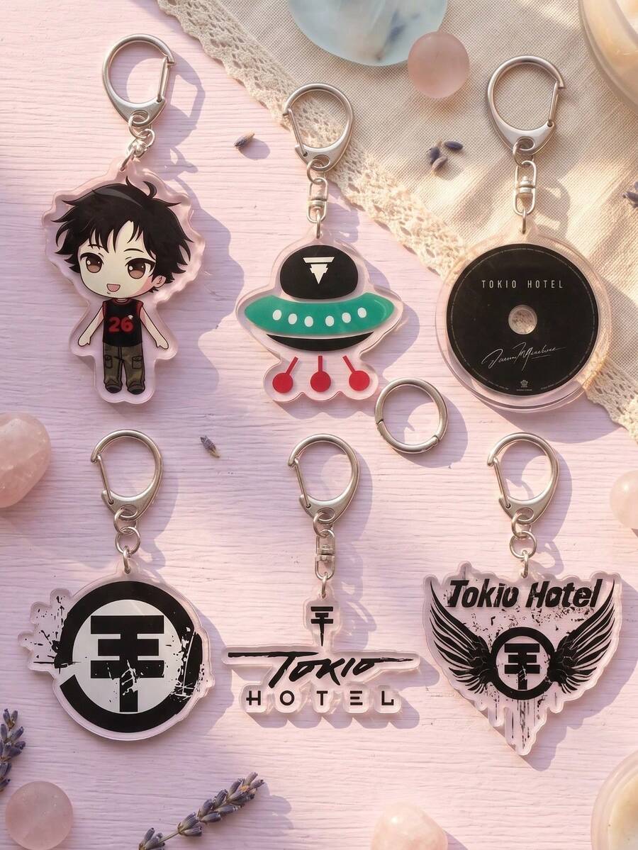 1pc/6pcs Y2K Tokio Hotel Chibi Keychain, VintageRock Band Bill & Tom Kaulitz Pendant, 2000sDecadent Style Bag Charm, Fan Edition - Multicolor - View 1