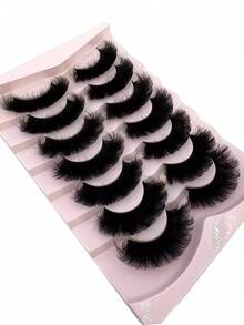 New 7 Pairs 9D Voluminous 16-25mm Faux Mink False Eyelashes, Fluffy And Dense, Create Dramatic Makeup Look, Voluminous Long Lashes, Reusable, False Eyelashes, Eyelash Makeup - Black - View 5