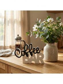 Two-Tone Coffee Bar Logo Decorative Figurine, Modern 3D Coffee Bar Counter Decor, Minimalist Style Tray Decoration, Suitable For Kitchen Countertop, Desktop Decor Ornament, Small Gift For Coffee Lovers, Halloween, Christmas - A - View 6
