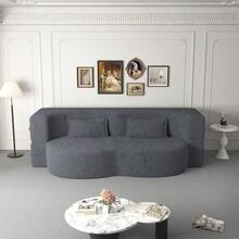 Modern Floor Sofa With 2 Pillows Convertible Teddy Fabric FoamFilled Sleeper Sofa Bed 15" Full Size Folding Mattress For Living Room Guest Bed Playroom No Assembly Required Grey Old Sku:W1885P230385 - Gris - Ver 2