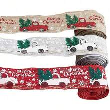 Wired Christmas Linen Ribbon, Christmas Tree Snowflake Truck Print Fabric Ribbon, Large Roll Ribbon For Sewing DIY Handmade Gift Wrapping, Christmas Wreath Making And Holiday Decoration Supplies - Multicolor - View 8