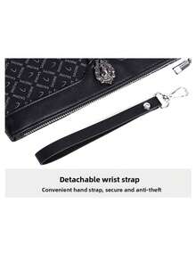 Men's Water-Resistant PU All-Over Letter Print Clutch Wallet, Multi-Card Slot Multi-Compartment Zipper Pouch With Wrist Strap, Large Capacity Business Handbag For Documents And Phone - Multicolor - View 11