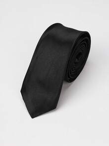 1pc Men's Solid Color Suit Fabric Tie - Black - View 7