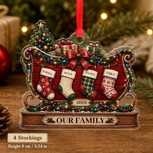 1pc Custom Christmas Stocking Family Acrylic Ornament,Personalized Name Sleigh Decoration With Red Ribbon,Holiday Tree Hanging Keepsake For Mom Grandma Grandpa,Our Family Gift Design With Warm Festive Mantel Style For Home Decor,Christmas Gift - Multicolor - View 8
