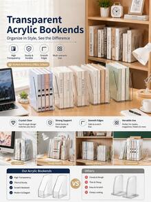 1/2pcs Transparent Bookshelf, Desktop Storage Rack, Thick Acrylic File Organizer, Transparent Invisible Acrylic Book Stand, Multi-Functional Office Desk Storage Rack, Student Stationery Rack, Bookshelf Storage Box, Transparent Magazine Holder, Suitable For Desktop Organization, Students, Office Bookshelf, Magazine Rack, Transparent Plastic Vertical File Magazine Storage Box, Desktop File Magazine Bookshelf, Office Desk Storage Rack, Best Gift For Students, Suitable For Various Occasions Decoration, Holiday Gifts, Etc. - Multicolor - View 3