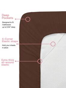 HONEYMOON 1pc Solid Color Soft Fitted Sheet 100% Polyester Fabric Lightweight Cloud-Like Touch Bedding Mattress Cover, Elastic Edges, Suitable For 9-12 Inch Deep Mattress, Soft Breathable Machine Washable, Shrink-Resistant, Fade-Resistant, All-Season Use, Different Sizes Suitable For Home And Dorm, Back To School Dorm Essential, Brown - Brown - View 4