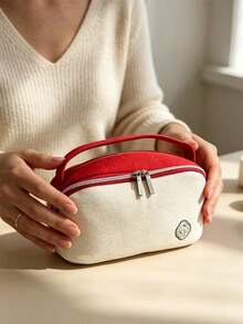 Shiseido Two‑Tone Cosmetic Bag With Top Handle Portable Durable Travel Friendly Makeup Toiletry Storage Pouch Ideal For Personal Use & Holiday Gift SHISEIDO‑GIFT‑12 - Red + White - View 5