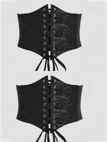 1pc Women's Black Lace Waist Cincher, Sexy Gothic Style Suitable For Halloween Party Or Daily Commute Outfit - Black - View 16
