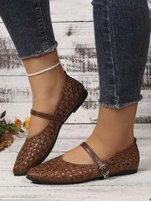 Women's Summer New Lace Mesh Hollow Out Flat Shoes - Brown - View 4
