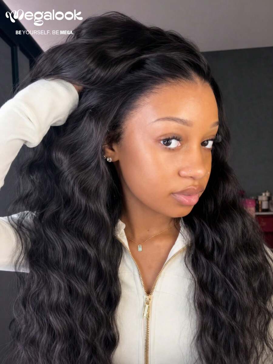 MEGALOOK 13x6 Glueless Lace Front Wig, Bohemian Curly 100% Human Hair, Breathable Cap With Drawstring, Pre-Plucked Hairline, Pre-Bleached, Ready To Wear, Suitable For Beginners