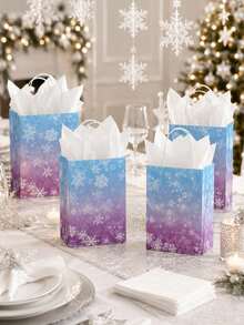 10/5/1pc Winter Snowflake Gift Bag Set, Blue-Purple Gradient Snowflake Pattern Kraft Paper Gift Bags With White Tissue Paper, Christmas Birthday Wedding Winter Holiday Celebration Party Favor Gift Packaging - Multicolor - View 8