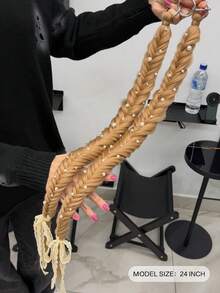 إضافة شعر ذيل حصان بطول 24 بوصة مزينة باللؤلؤ بتصميم ضفيرة عظم السمكة والدانتيل والفراشة، مشبك حلقي، من ألياف صناعية، ضفيرة باروكة للنساء للحفلات والتسريحات اليومية - متعدد الألوان - مشاهدة 3