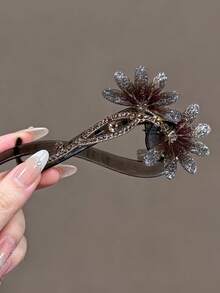 1/2pcs Flower Twist Clip Elegant Fashion Rhinestone Hair Clip Back Head Bun Hair Accessory Women Elegant Hair Clip - Multicolor - View 9
