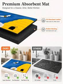 1pc, Bee. Honeycomb Pattern Printed Diatomite Kitchen Drain Mat, Absorbent Dish Drying Mat, Coffee Machine Mat, Dishwashing Mat, Sink Mat, Kitchen Countertop Protection Mat, Suitable For Cups, Plates, Tableware And Kitchen Decor - Multicolor - View 6