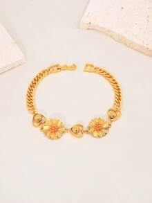 1pc Chinese Style Luxury 3D Flower Hollow Heart Buckle Bracelet, Daily Commute Festive Accessory - Flowers - View 10
