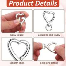 10/20/30/60pcs Heart-Shaped Rotating Keychain Hooks, Cute Zinc Alloy Spring Clasp Key Rings, Handbag Clips, Suitable For DIY Crafts - Multi-color - View 4