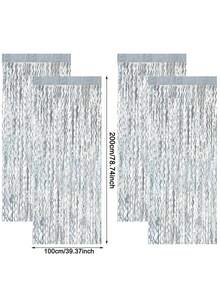 1/2/4件裝 銀色金屬感雨簾 100*200cm 塑膠雷射流蘇簾，適用於性別揭曉派對、生日派對裝飾、婚禮背景道具 - 銀色 - 查看 7