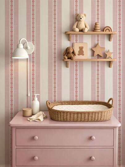 ihomeli Cottagecore Wallpaper Sage Green /Light Blue/ Pink And Cream Stripes, Boho Wallpaper Peel And Stick, Linen Textured Wallpaper For Walls Removable Wallpaper Wall Decor Home Decor Wall Art Printable Wall Art Room Decor Wall Prints Wall Hanging