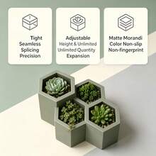 4-Compartment Cosmetic Storage Box, Accessory Storage Box, Perfume Storage Box, Hair Organizer, Room Decor Interlocking Hexagonal Succulent Planter, Modular Connectable Geometric Planter Set, DIY Combination Desktop Plant Container, Suitable For Cactus And Small Plants, Minimalist Style Desktop Home Office Indoor Decoration - White - View 5