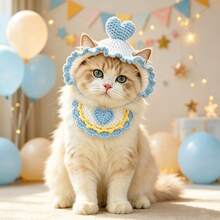 Pet Birthday Set Cat Knitted Bib Dog Birthday Outfit 1st Birthday Scene Decoration Accessories - Multicolor - View 1