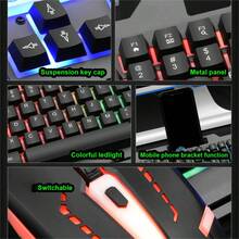 T-WOLF Gaming Keyboard And Mouse Set, Metal Plate Keyboard With Mechanical Feel, 104 Keys, RGB Backlit, 4-Button Wired LED Mouse - View 6