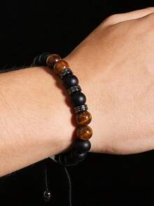 Men's Black Onyx & Tiger Eye Natural Stone Adjustable Bracelet, Spiritual Healing Protection Powerful Jewelry, Gift For Him, Best For Husband, Dad - Multicolor - View 4