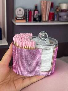 Connected Sparkling Diamond Storage Box, Desktop Makeup Organizer With Two Round Compartments For Brushes-Cosmetics Storage Box-Dual-Compartment Design-Modern Vanity Storage Box With Lid, Ideal For Storing Makeup Brushes And Beauty Tools - Multicolor - View 13