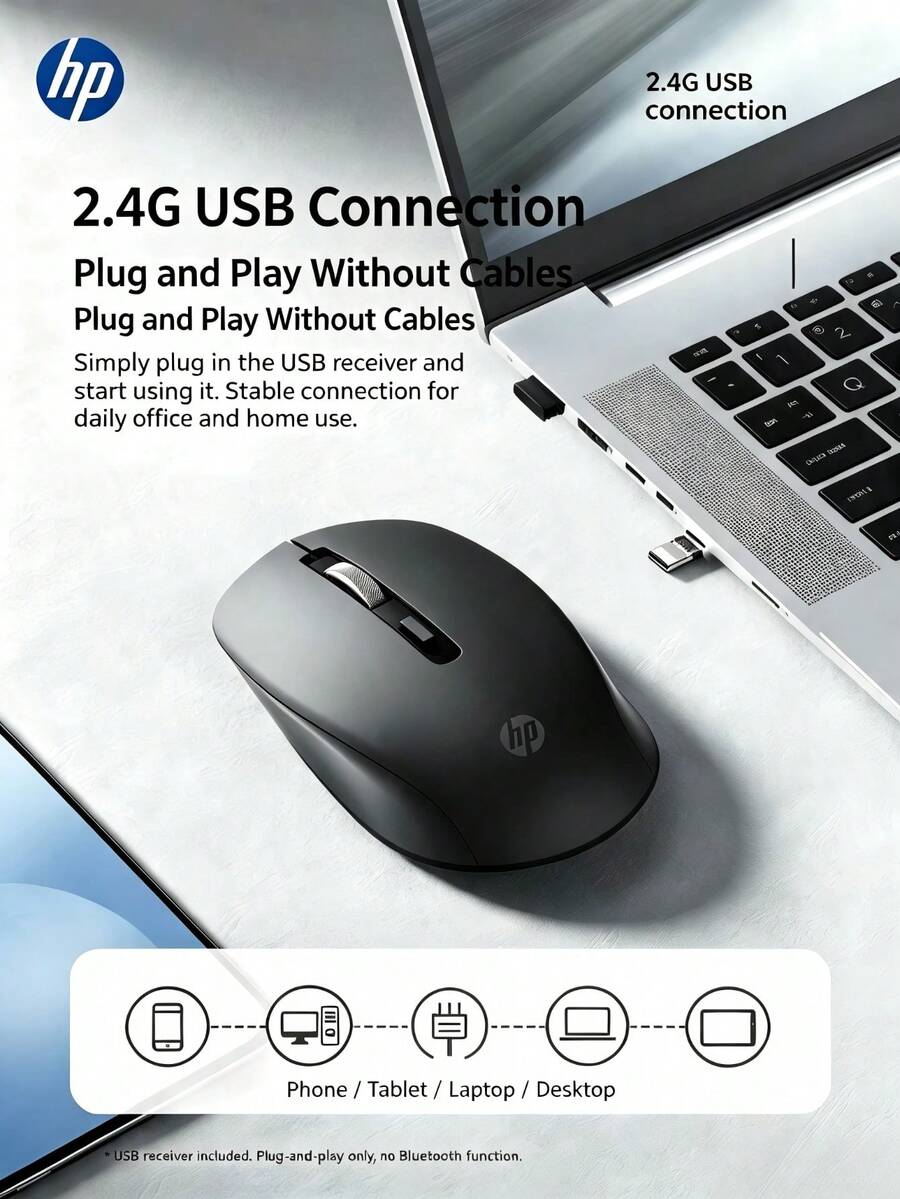 HP S1000 Plus Cute Quiet Wireless Mouse, 2.4GHz Portable USB Mouse, Plug And Play, Suitable For Computer Laptop, Perfect Holiday Gift. - View 1
