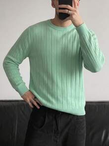 New Men's Commuter Versatile Casual Comfortable Crew Neck Long Sleeve Top - Mint Green - View 1