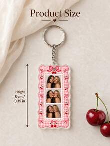 1pc Custom Personalized Photobooth Style Keychain, Custom Photo Couples Keychain, Besties Photo Keychain, Gift For Boyfriend, Besties Gift - Pink - View 7